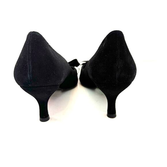 Stuart Weitzman Black Suede Tortoise Shell Satin Bow Heels Size 9.5 - Picture 4 of 9